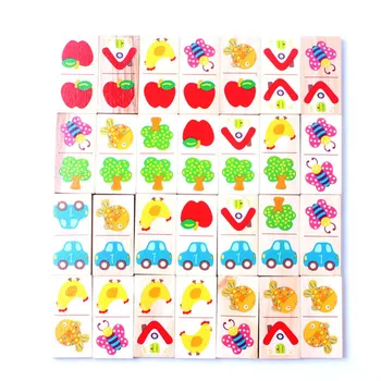 28pcs Dřevěné Domino Ovoce, Zvířat, Rozpoznat Bloky Domino Hry Puzzle Montessori Děti Učení Vzdělávací Puzzle Baby Hračky