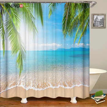 Pláž pláž 3D přímořské scenérie tisk koupelnový závěs polyester vodotěsné domácí dekorace závěs s háčkem