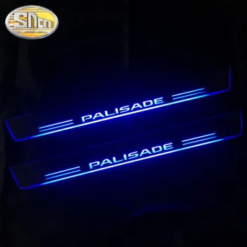 4KS Akryl Pohybující se LED Vítejte Pedál Auto Šoupat Deska Pedálu Prahu Dráhy Světla Pro Hyundai Palisáda 2019 2020 2021