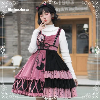 Melonshow Sladká Lolita Šaty Plus Velikost Kawaii Oblečení Viktoriánské Šaty Ženy Černé Zimní Kabát Gothic Lolita Roztomilé Dívky Šaty