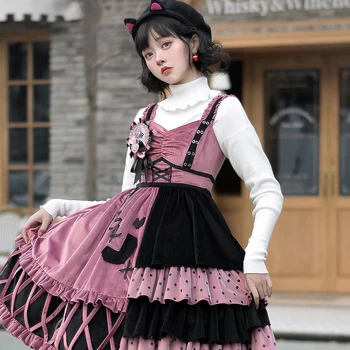 Melonshow Sladká Lolita Šaty Plus Velikost Kawaii Oblečení Viktoriánské Šaty Ženy Černé Zimní Kabát Gothic Lolita Roztomilé Dívky Šaty