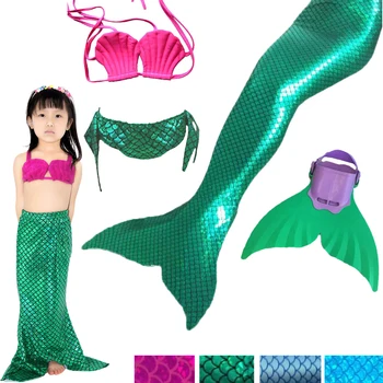 Nový Ariel Mořská panna ocas Dítě Dívky 3ks Topy Kalhotky Mořská panna Ocas pro Plavání Monofin Swimmable plavky