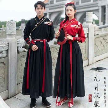 Dospělí Muži, Ženy, Staří Čínští Muži Fázi Kostým Hanfu Festival Jevištní Výkon Lidový Tanec Tradiční Čínské Páry Šaty