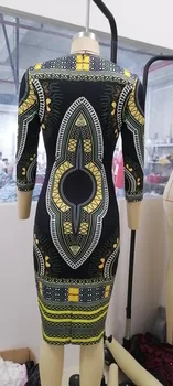 Ženy Retro Tištěný Sexy Bodycon Šaty Výstřih Vintage Kancelářské Práce Elegantní Štíhlé Dámy Práce Nosit Ženské Africké Módy Podzim