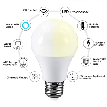 15W WiFi Inteligentní Žárovka E27 B22 LED Lampa APLIKACI Provozovat Alexa Google Assistant Ovládání Teplé+Stmívatelné Cool Timer Magic Žárovka