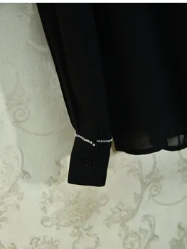Značkové Luxusní Košile pro Ženy Zase Dolů Límec Diamond Skládaný Šifon Černé Tričko