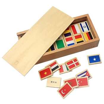 2019 Nové Příjezdu Montessori Dřevěné Domino Bloky 80ks Vlajky Domino s Dřevěnou Krabici Hraček pro Děti Předškolního Dárek pro Kluky Holka