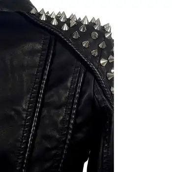 SX Punk Nýt umělé kůže PU Bunda Ženy módní Podzim Zimní Motocyklová Bunda Černá Větrolam Kabát Svrchních oděvů