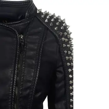 SX Punk Nýt umělé kůže PU Bunda Ženy módní Podzim Zimní Motocyklová Bunda Černá Větrolam Kabát Svrchních oděvů
