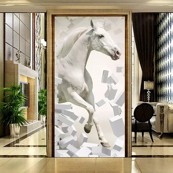 Vlastní Tapety 3D Stereoskopické Reliéfní Bílý Kůň Moderní Kreativní Nástěnné Umění Obývací Pokoj, Vstupní Chodba fototapety Papírové