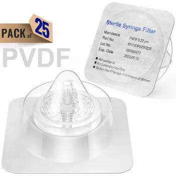 Sterilní injekční Stříkačky Filtry,PVDF Membrána 0,22 µm Velikost Pórů,Průměr 25mm,25 Ks Jednotlivě Baleno Ks-Tek