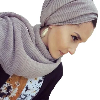 Módní Skládaný Maxi Viskózová Hijabs Muslimský Šátek Elegantní Šátek Plátnové Ženy proti Vráskám Islámu Šátek Šátky Měkký Tlumič výfuku 1 ks