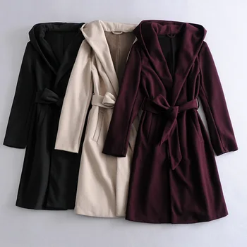 2020 Podzim Zimní Vlněný Kabát Ženy Solidní Módní Kabáty Ženy Bundy Volný Pás Dlouhý Kabát Ženy Ležérní Vlny Kabát