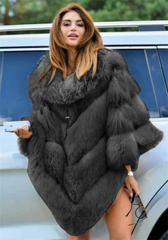 Umělé Kožešiny Kabát Ženy Fox Kožešiny Teplé Zimní Dlouhý Rukáv Nadrozměrné Luxusní Cape Pončo Svetr Kabát Bunda Vynosit Plus Velikosti 5XL