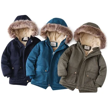 Dětské oblečení s kapucí bavlna polstrované oblečení pro chlapce s plyšovými zahuštěný bavlněné chlapci střední délka Plyšové pasu bavlněná bunda