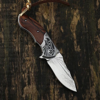 Orlí hlava Damašku nůž dřevěná rukojeť skládací nůž venkovní lov, boj o přežití nože camping, self-obrany EDC nástroj