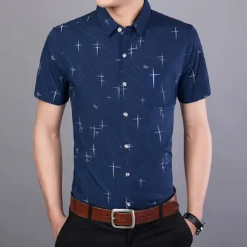 Nové Dorazil 2020 pánská košile Značky krátký rukáv pruhované /twill muži šaty košile mužské zase dolů límec košile 3xl