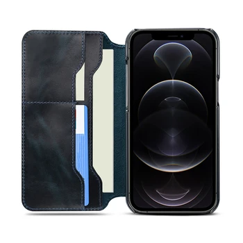 Pouzdro pro iPhone 12 Pro Max Originální Kožená Peněženka Pouzdro Book Flip RFID Blokování Sloty pro Karty Magnetický Stojánek Nárazuvzdorný