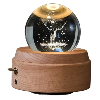 3D Křišťálové Koule Music Box Jelen Svítící Rotující Hudební Box S Projekcí Led Světlo