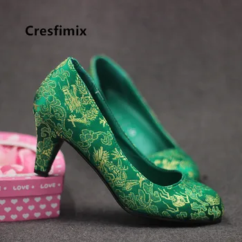Cresfimix ženy módní lehký zelený vzor vysoké podpatky lady roztomilé sladké taneční boty plus velikost červené vysoké boty na podpatku a5519