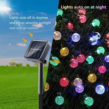 30/50 Led Crystal Skleněný míč 6,5 M/9,5 M Solární Svítilna Power LED Řetězec Víla Světla Girlandy Zahrada Vánoční Výzdoba Pro Venkovní
