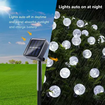 30/50 Led Crystal Skleněný míč 6,5 M/9,5 M Solární Svítilna Power LED Řetězec Víla Světla Girlandy Zahrada Vánoční Výzdoba Pro Venkovní