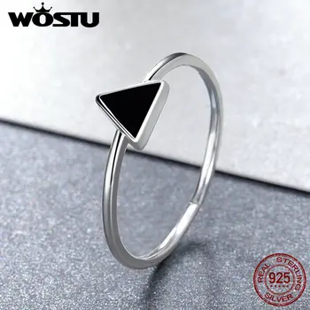 WOSTU Real 925 Sterling Silver Černý Trojúhelník Otevřené Prsteny Pro Ženy, Muže Cool Geometrické Jemné Šperky Nastavitelný Prsten DZR158