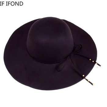 Vysoce Kvalitní Vlněné Plsti Klobouky klobouk Solidní Dámy Diskety Široký Okraj Cloche Dome Cap