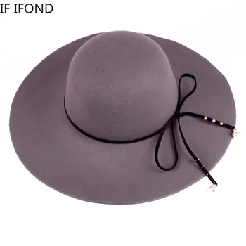 Vysoce Kvalitní Vlněné Plsti Klobouky klobouk Solidní Dámy Diskety Široký Okraj Cloche Dome Cap