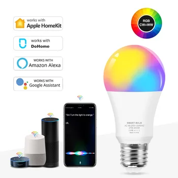12W RGB Inteligentní Žárovky Stmívatelné, Ovládání Hlasem Siri, E27 WiFi LED Kouzelná Lampa AC 110V 220V Práce s Alexa Google Assistant