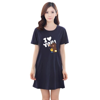 Letní Kreslený Medvěd Print Dámské Pyžamo Velké Velikosti Sladké Volné Noční Košile O Krk Krátký Rukáv Košile Ženy Noční Úbory Domů