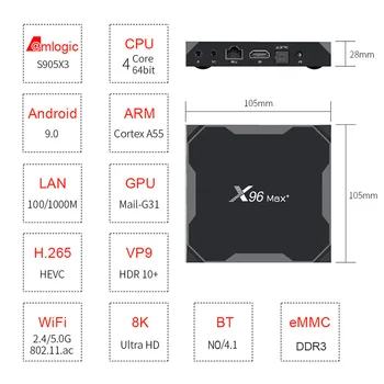 8K Ultra HD X96 MAX plus Leadcool qhdtv Android 9.0 Smart TV Box Quad Core S905X3 Media Player 32G/64G QHD X96MAX set top box