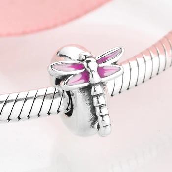 Real 925 Sterling Silver jemné Růžové vážky diy Zátkou distanční korálek Šperky, aby se vešly Původní Mikiwuu Kouzlo Náramek