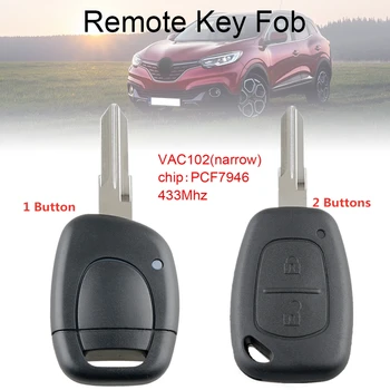 433 mhz Tlačítko 1 / 2 Tlačítka Auto Dálkové Klíč s PCF7946 Čip a VAC102 Čepelí Vhodné pro Renault