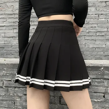 Gothic Streetwear Vysokým Pasem Mini Sukně Harajuku JK Černá Skládaná Sukně Vintage korejský Styl Patchwork Sukně Ženy Punk Sukně