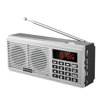 L-518 Digitální Hudební Přehrávač MP3 Mini Reproduktor Přenosný Mini Auto Scan FM, AM MW Rádio(Stříbrná)