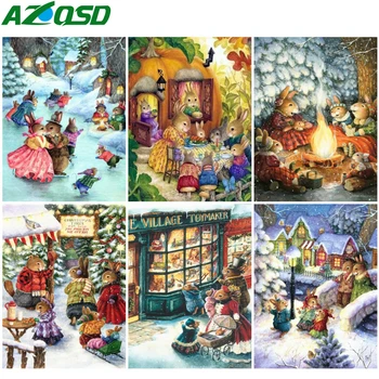 AZQSD Malování Podle Čísel Králík Animla Vánoční olejomalba Podle Čísel Les Ruku Malování Kit Plátno Diy Home Dekor Dárek