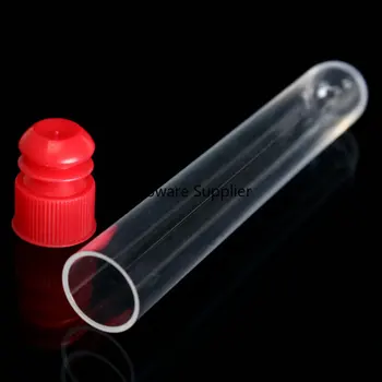 50ks 15x150mm 20 ml Jasné Plastové zkumavky s plastovou modrá/červená zátka push čepice pro školní experimenty a testy
