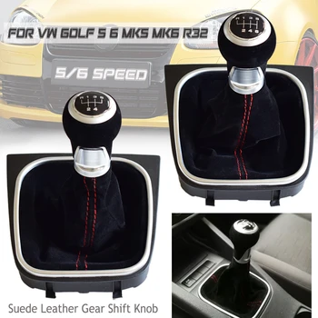 5/6 Speed Manual Gear Shift Knob Páku Házené Pro Volkswagen Golf 5 6 MK5 MK6 R32 GTI 2004-2009 S Semiš, Kůže, Prach-Důkaz