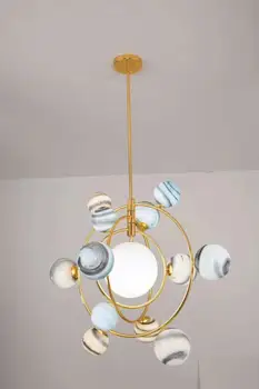 Nový Styl Hall Salon Led Lustr Vesmíru Planety Skleněnou Kouli Restaurace Přívěsek Lampy Art Design Ložnice Visí Lampa Home Deco