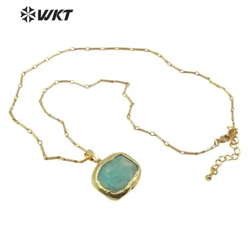 WT-N1184 přírodní jahodový amazonit methyst kámen Náhrdelník fialová hnědá azurová čtyřúhelník gold Náhrdelník ženy módní Šperky
