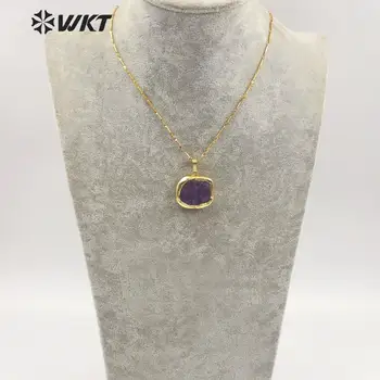 WT-N1184 přírodní jahodový amazonit methyst kámen Náhrdelník fialová hnědá azurová čtyřúhelník gold Náhrdelník ženy módní Šperky