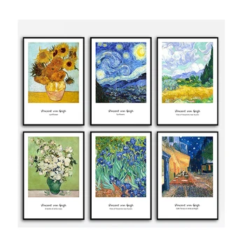 Slavný Van Gogh Slunečnice Hvězdnou Oblohu Plátno Malování na Plakáty a Tisky Cuadros Umění Zdi Obraz pro Obývací Pokoj Domácí Dekoraci