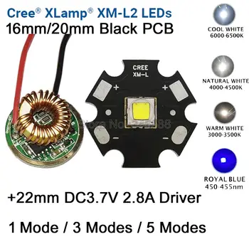 10W Cree XM-L2 XML2 T6 T6 LED Světlo 20mm Černé PCB Bílá Teplá Bílá Neutrální Bílá + 22mm 5 Režimů Ovladač Pro DIY Svítilna Pochodeň