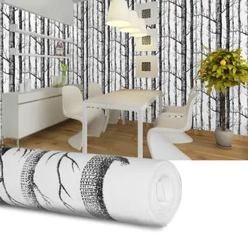 Černá černá Bílá Bříza Tapety Moderní Design Roll Perleťově Rustikální Lesních dřevin Ložnice, Obývací Pokoj Zeď Papír Domova 10 x