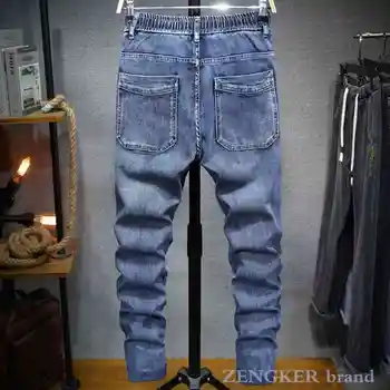 Podzim tlusté modré džíny plus velikost pánské stretch rovné nohy kalhoty volné mužské kalhoty 6XL, 7XL přítel patchwork džíny